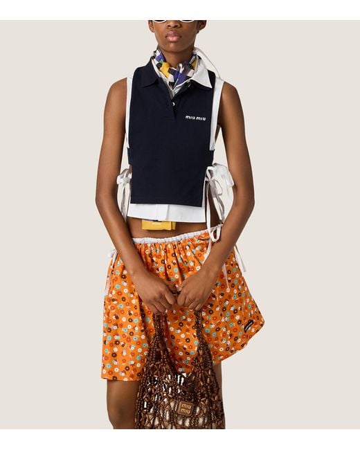 Miu Miu Blue Cotton Piqué Sleeveless Polo Shirt