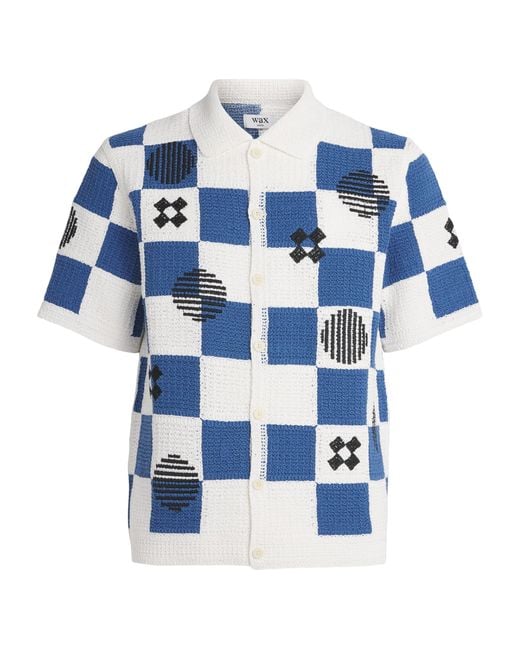Wax London Blue Cotton Crochet Porto Shirt for men