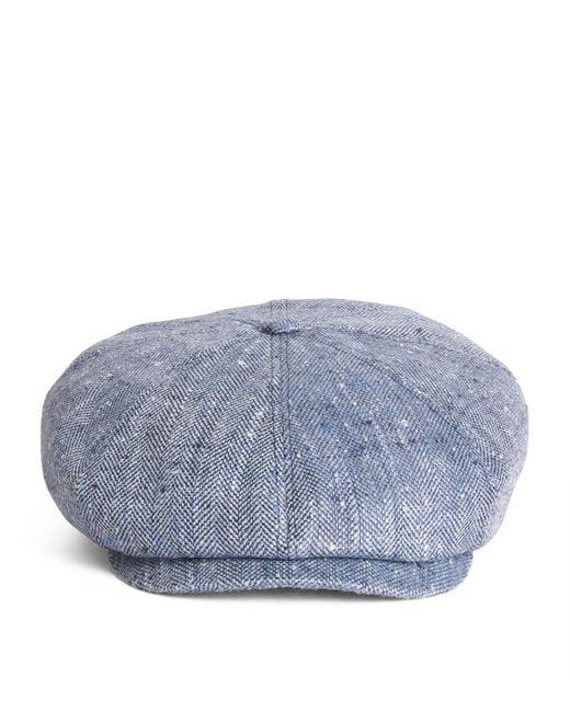 Stetson Blue Silk-Linen Herringbone Flat Cap for men