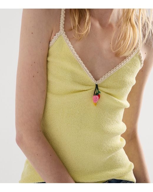 Prada Yellow Bouclé Tassel Tank Top