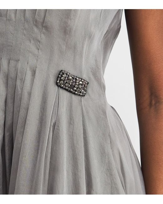 Max Mara Gray Silk-Blend Organza Midi Dress