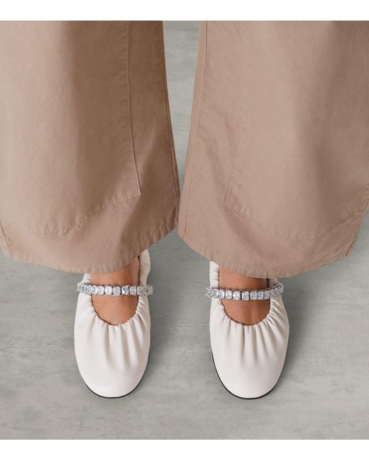 Jimmy Choo White Jade Embellished Leather Ballet Flats