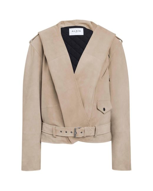 Alaïa Natural Suede Hooded Biker Jacket