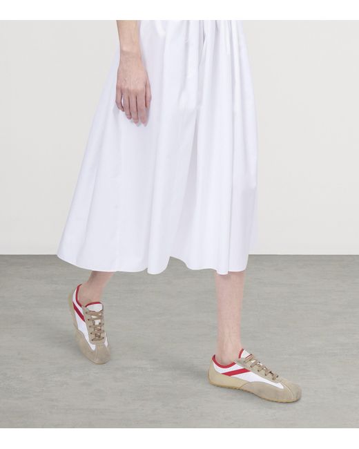 McQueen White Cotton Stripe Midi Dress