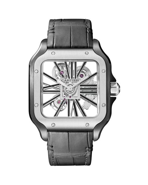 Cartier Metallic Large Steel Santos De Skeleton Watch 39.8mm