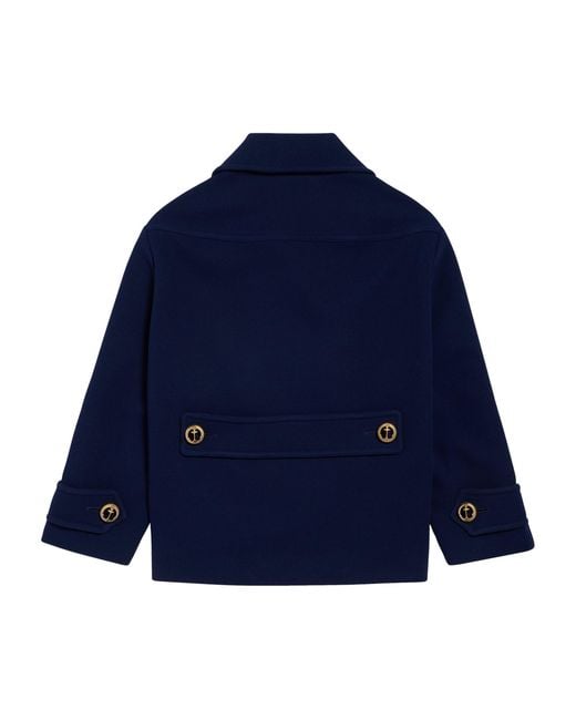 Balenciaga Blue Wool Double-Breasted Pea Coat