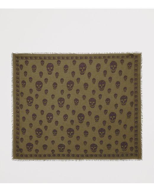 McQueen Green Modal-Silk Skull Scarf for men