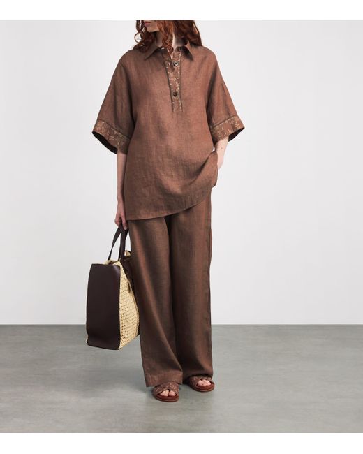 Eleventy Brown X Harrods Linen Elasticated Palazzo Trousers