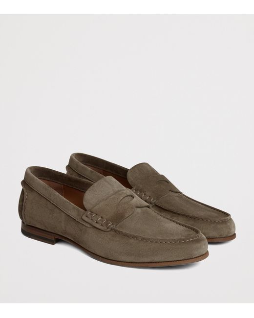 Dunhill Brown Suede Flex Heddon Loafers for men