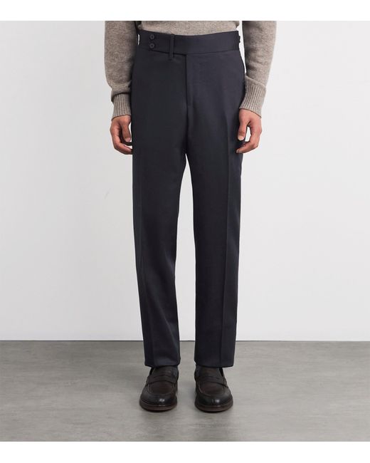 Isaia Blue Wool-Blend Casalnuovo Trousers for men