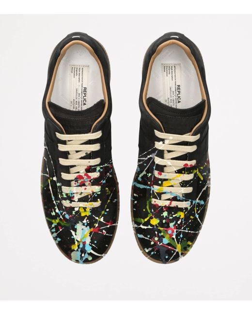 Maison Margiela Black Leather Paint-Detail Replica Sneakers for men