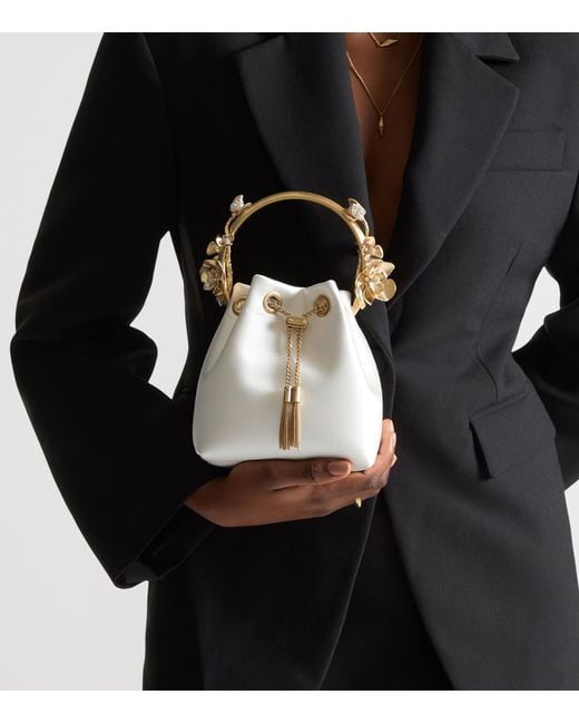 Jimmy Choo White Bon Bon Satin Top-Handle Bag