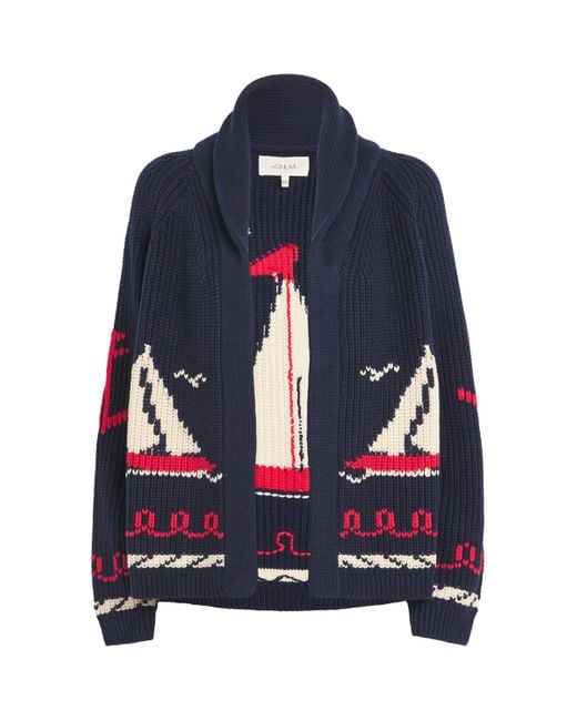 The Great Blue Cotton-Blend Sailboat Lodge Cardigan