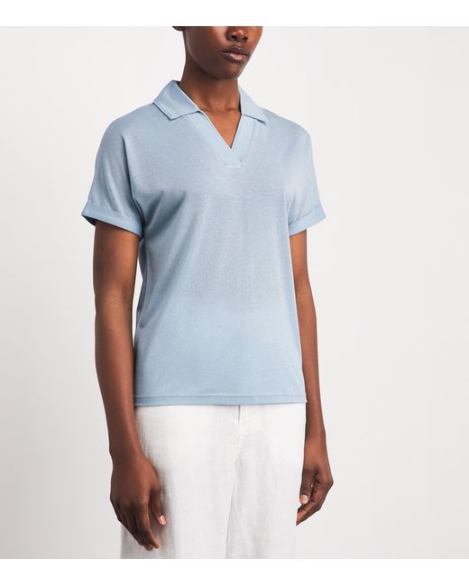 Eleventy Blue Metallic Collared Blusa T-Shirt