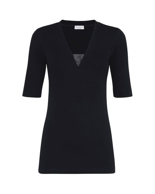 Brunello Cucinelli Black Stretch-Cotton Monili-Detail T-Shirt