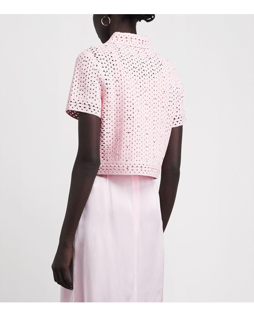 Maje Pink Openwork Embellished Cropped Cardigan