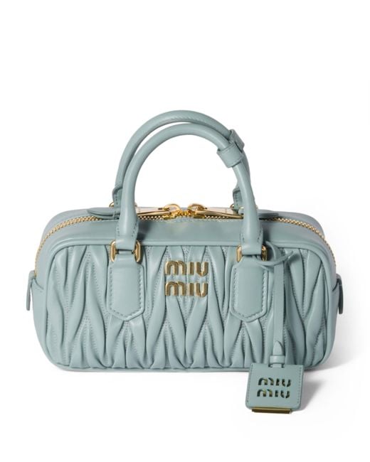 Miu Miu Blue Matelassé Leather Arcadie Top-Handle Bag