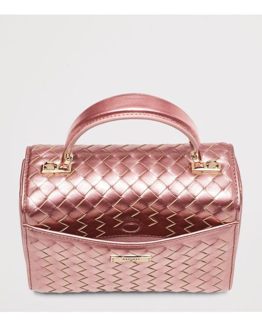 Aspinal Pink Midi Metallic Leather Mayfair Bag