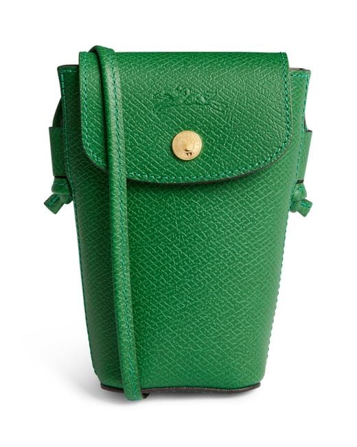 Longchamp Green Leather Épure Phone Case With Strap