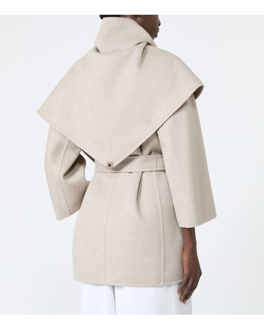 Max Mara White Cashmere Stole-Detail Wrap Coat