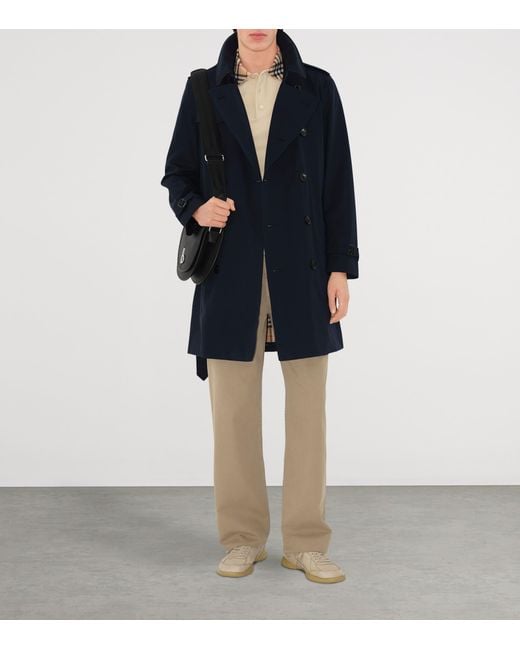 Burberry Blue Mid-Length Kensington Heritage Trench Coat for men