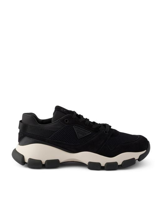 Prada Black Mesh Fabric And Suede Sneakers