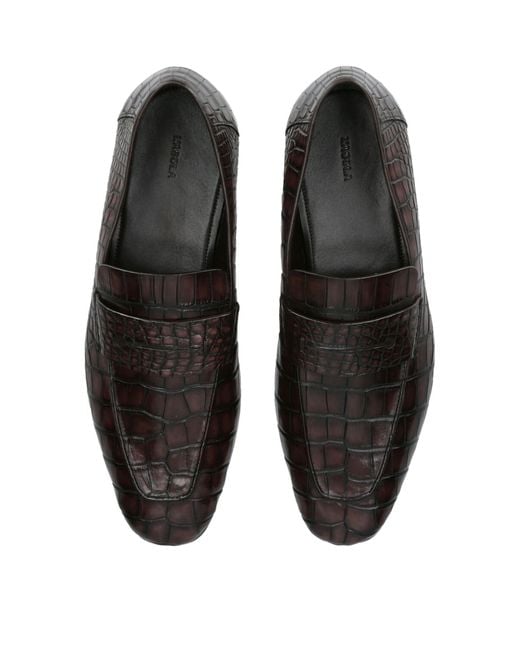 Zegna Black Crocodile Leather Penny Loafers for men