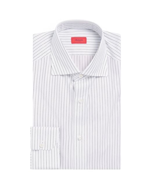 Isaia White Cotton-Silk Stripe Shirt for men
