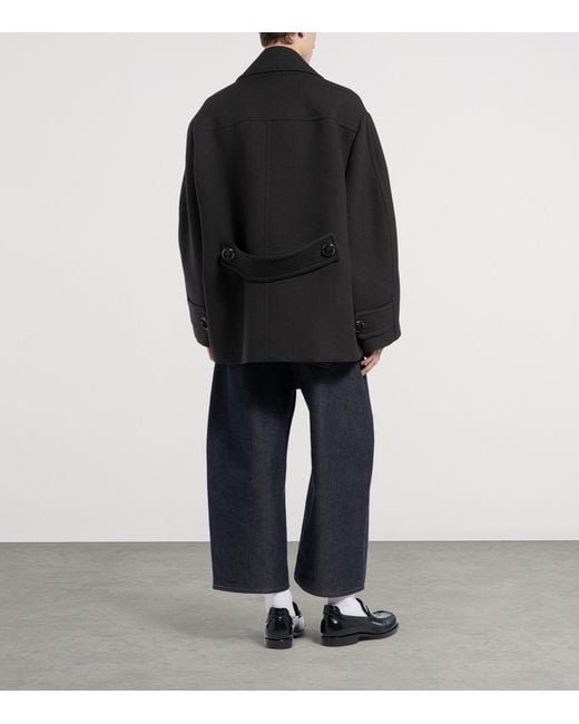 Balenciaga Black Wool Double-Breasted Peacoat for men