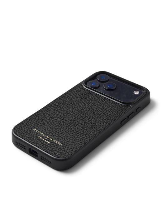 Aspinal Black Grained Leather Iphone 17 Pro Case