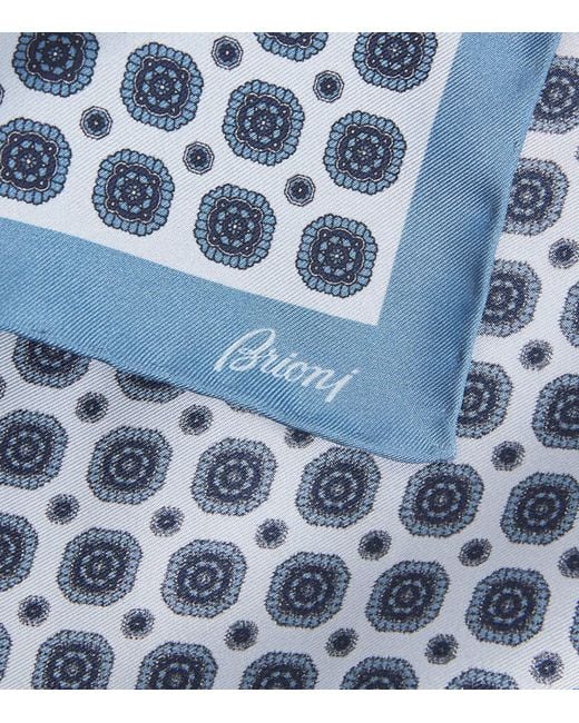 Brioni Blue Silk Geometric Print Pocket Square for men
