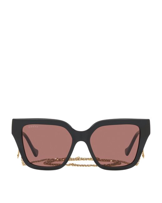 Gucci Brown Rectangle Sunglasses With Chain