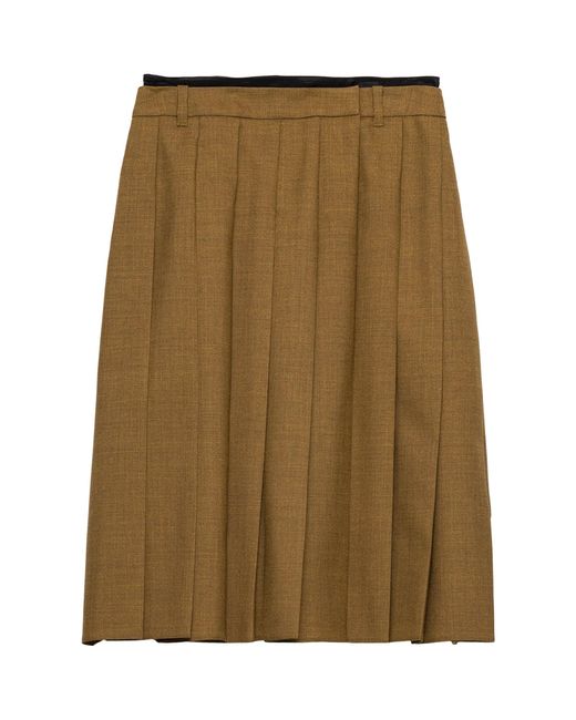 Prada Green Pleated Hopsack Midi Skirt