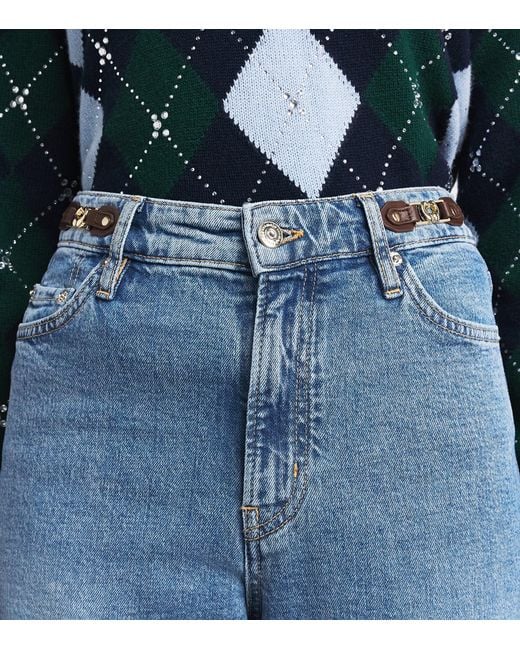 Maje Blue Leather Buckle Wide-Leg Jeans