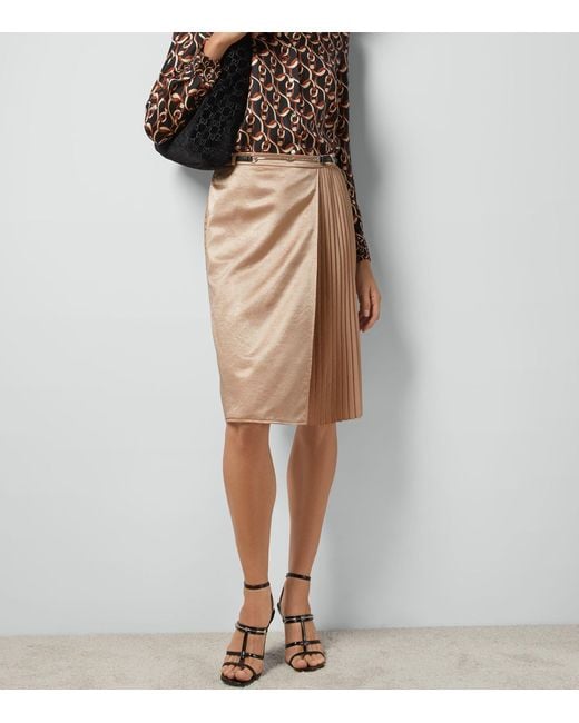 Gucci Natural Satin Pleated Wrap Skirt