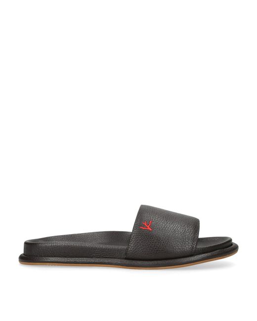 Isaia Brown Leather Slides for men