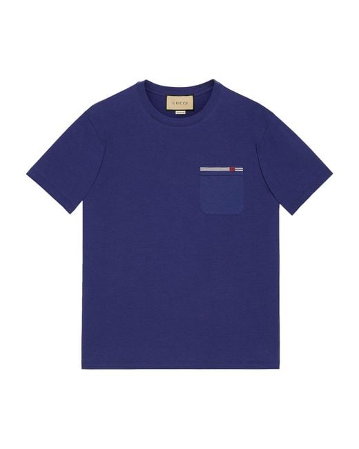 Gucci Cotton Embroidered T-shirt in Blue for Men | Lyst UK