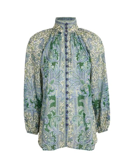 Zimmermann Green Ramie Paisley Ottie Blouse