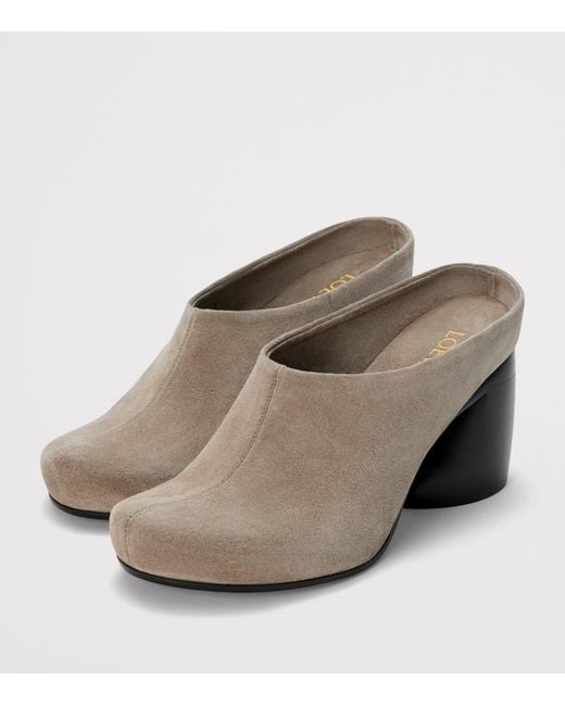Loewe Gray Suede Oval Heeled Mules 70