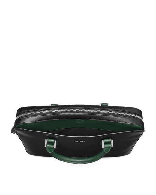 Aspinal Black Slim Leather Shield Briefcase for men