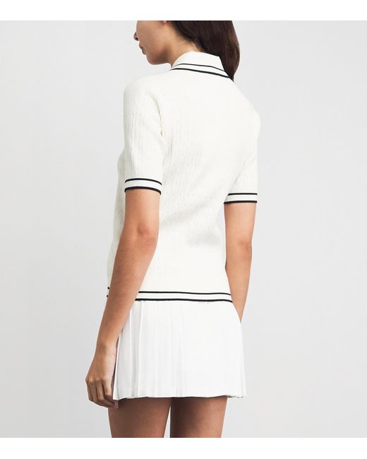Sporty & Rich White Cable-Knit Signature Logo Polo Shirt
