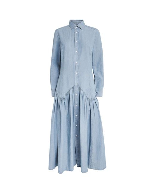 Polo Ralph Lauren Blue Cotton-Linen Midi Shirt Dress