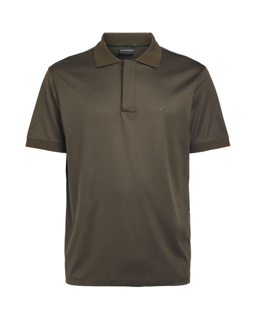 Emporio Armani Green Concealed-Placket Logo Polo Shirt for men