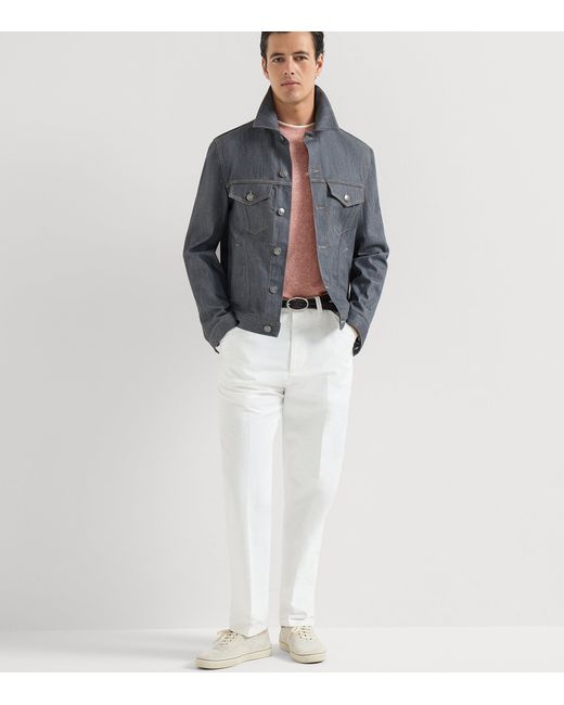 Brunello Cucinelli Pink Linen-Cotton Faux-Layered T-Shirt for men