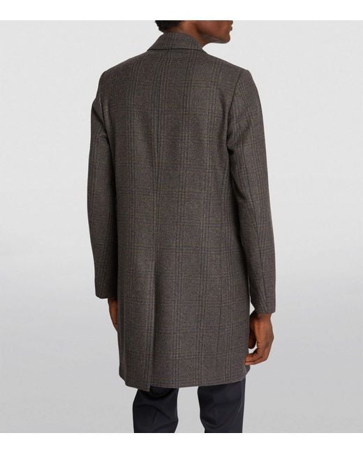 Paul Smith Gray Wool Check Overcoat for men