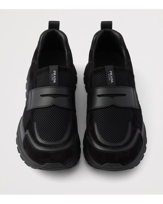 Prada Black Leather-Mesh Sneakers for men