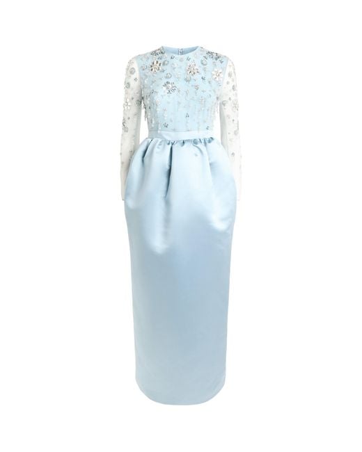 Huishan Zhang Blue Satin Embellished Starla Dress