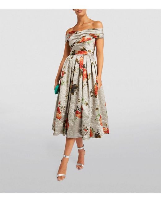 Erdem White Off-the-shoulder Rose Print Dress