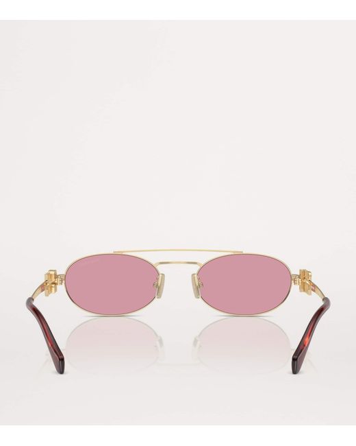 Miu Miu Pink Metal Oval Sunglasses
