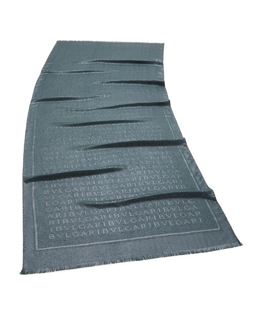 BVLGARI Blue Silk-Wool Logo Scarf